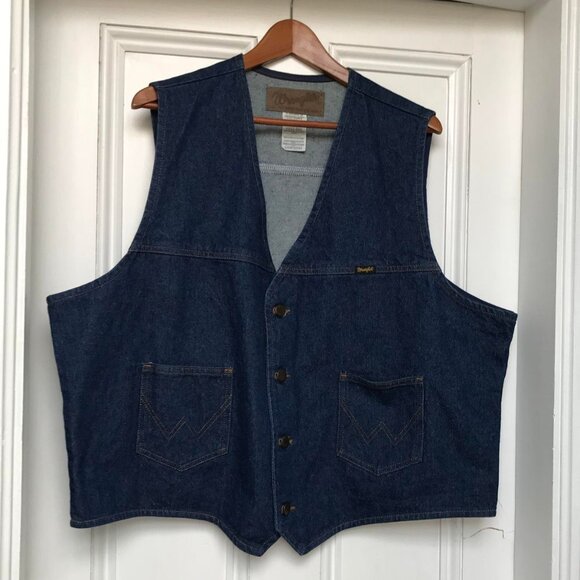 Vintage Wrangler Trucker Vest Mens Size XXL Blue Denim Jean Sleeveless Cowboy - Picture 2 of 8